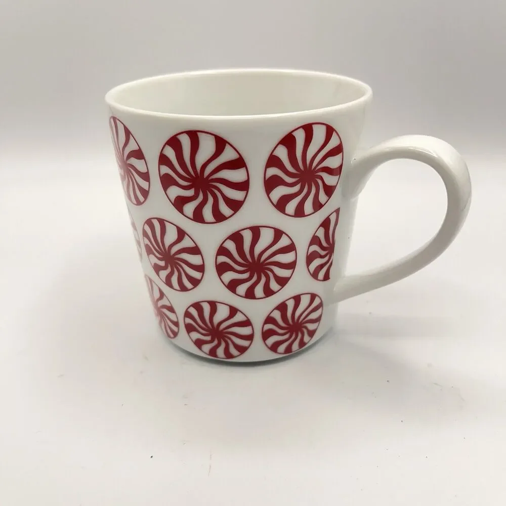 Crate & Barrel Peppermint Candy Porcelain Coffee Mug Tea Cup 16oz Holiday